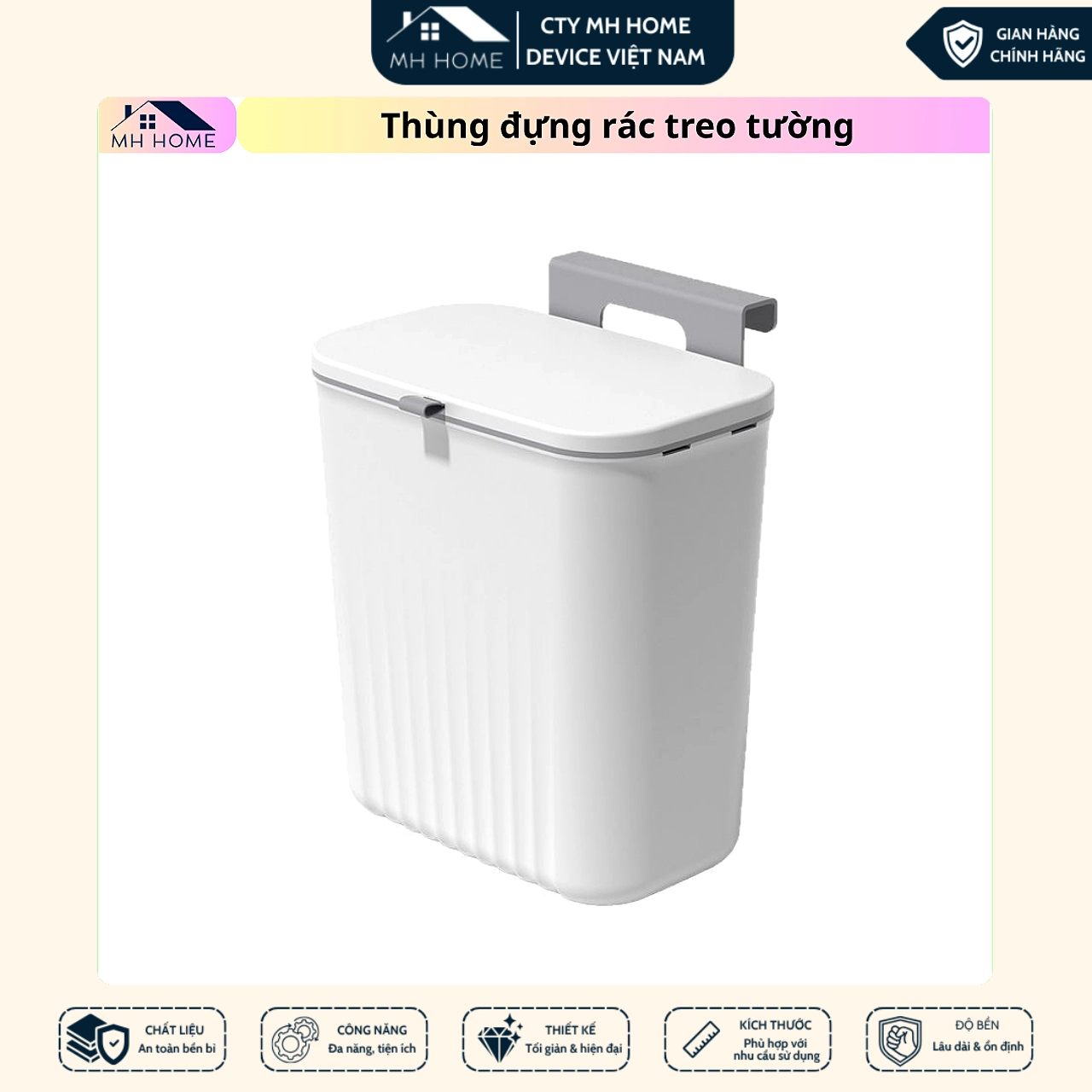 Thùng Rác Treo Tường Nhà Bếp 12L Có Nắp Vỏ Sò Thông Minh - Thùng Rác Treo Cánh Cửa Tủ Chống Mùi Tiện Lợi MH